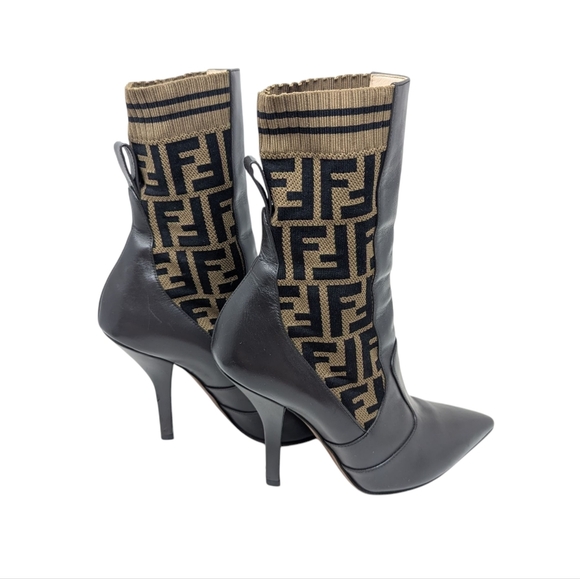 Fendi Rockoko FF Logo Signature Monogram Brown Leather Zucca Boots Size EU 38.5 - Picture 8 of 15